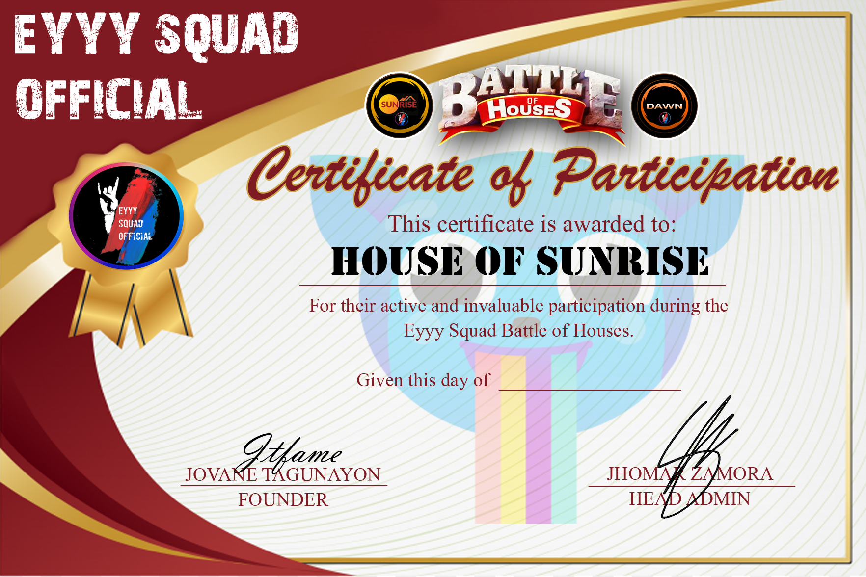 HOS certificate blank